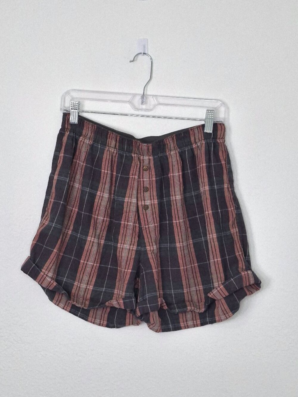 Intimately Free People Sunday Morning Lounge Shorts Sz M Fleece Plaid Pull On